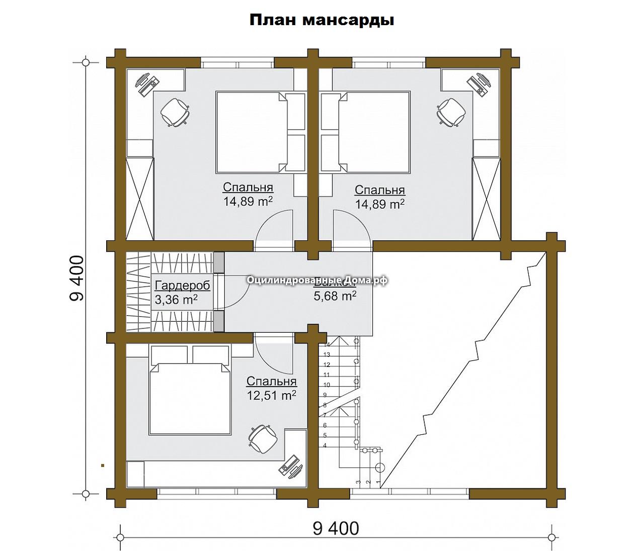 Проект дома из бревна с мансардой 